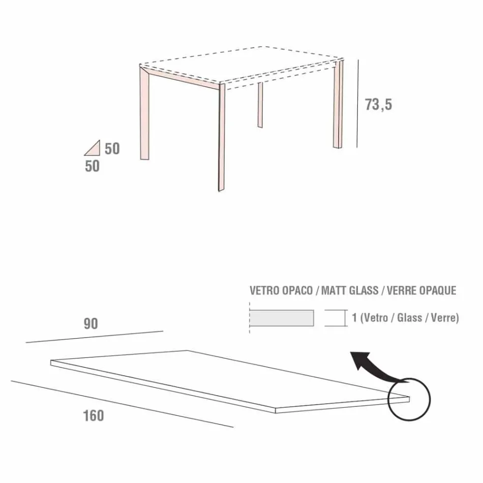 Keukentafel in mat glas met metalen structuur Made in Italy - Broche Viadurini
