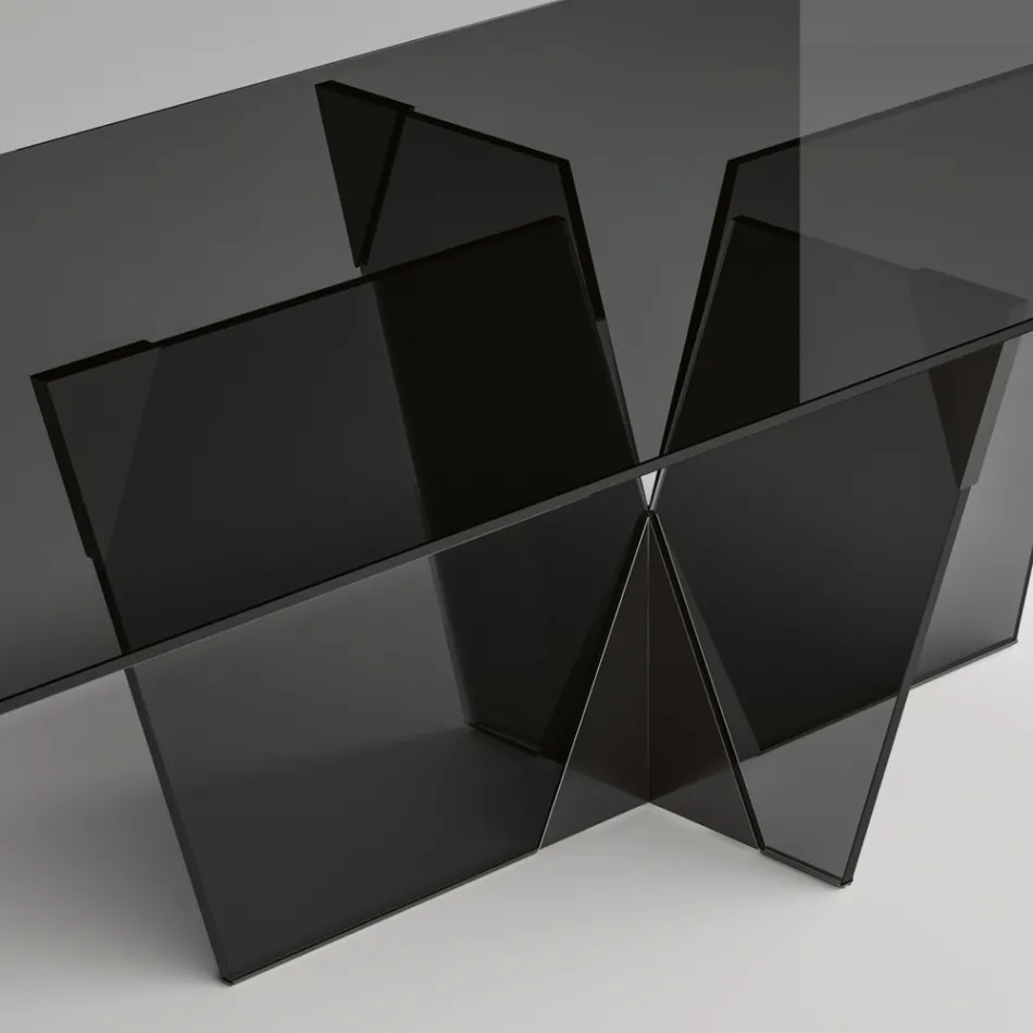 Rechthoekige keukentafel met glazen blad en onderstel Made in Italy - Tiseo Viadurini