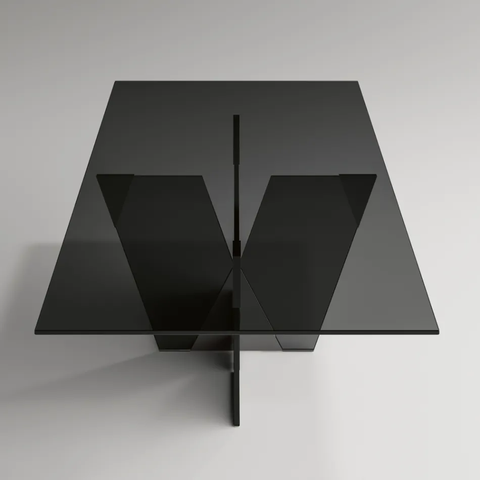 Rechthoekige keukentafel met glazen blad en onderstel Made in Italy - Tiseo Viadurini