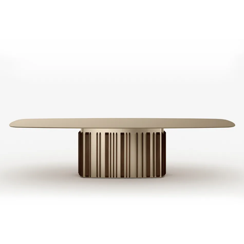 Glazen tafel van 300 cm met metalen onderstel, gemaakt in Italië. Ontwerp: Lunaria Viadurini