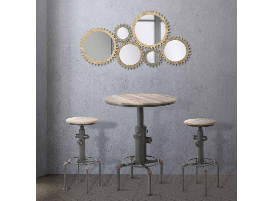 Ronde bartafel in industriële stijl in ijzer- en houtdesign - Niv Viadurini
