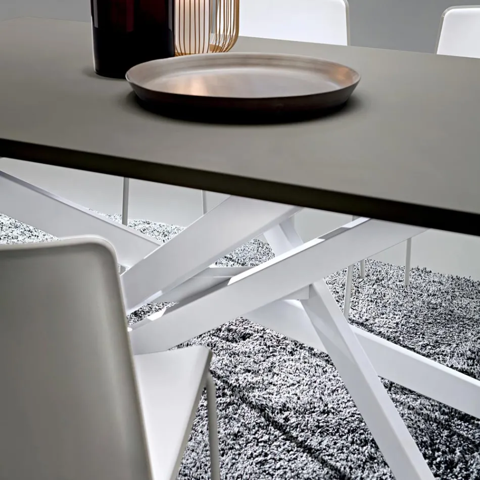 Keukentafel in Fenix en wit metaal van kwaliteit Made in Italy - Carlino Viadurini