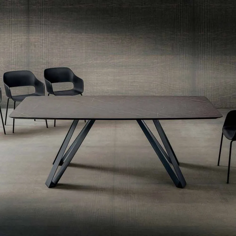 Hpl keukentafel met antraciet metalen onderstel Made in Italy - Aresto Viadurini