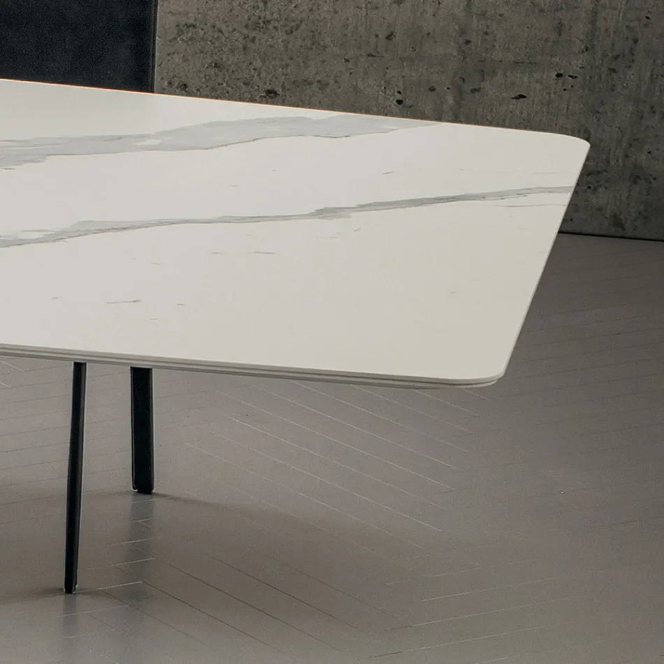 Keukentafel in Laminam met metalen structuur Made in Italy - Carlino Viadurini