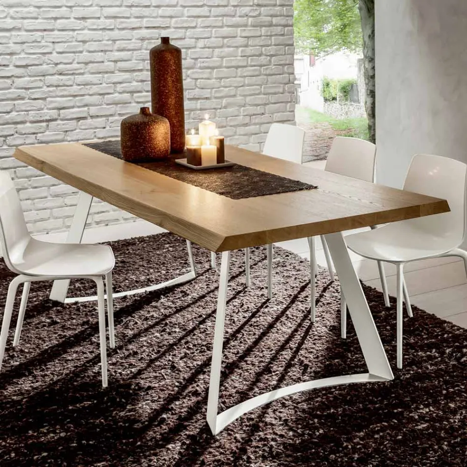 Keukentafel van hoogwaardig ontschorst hout, gemaakt in Italië - Pinokkio Viadurini