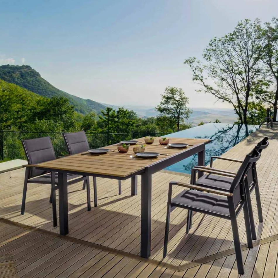 Uitschuifbare buitentafel tot 200 cm met blad in teak - Bobel Finish Viadurini