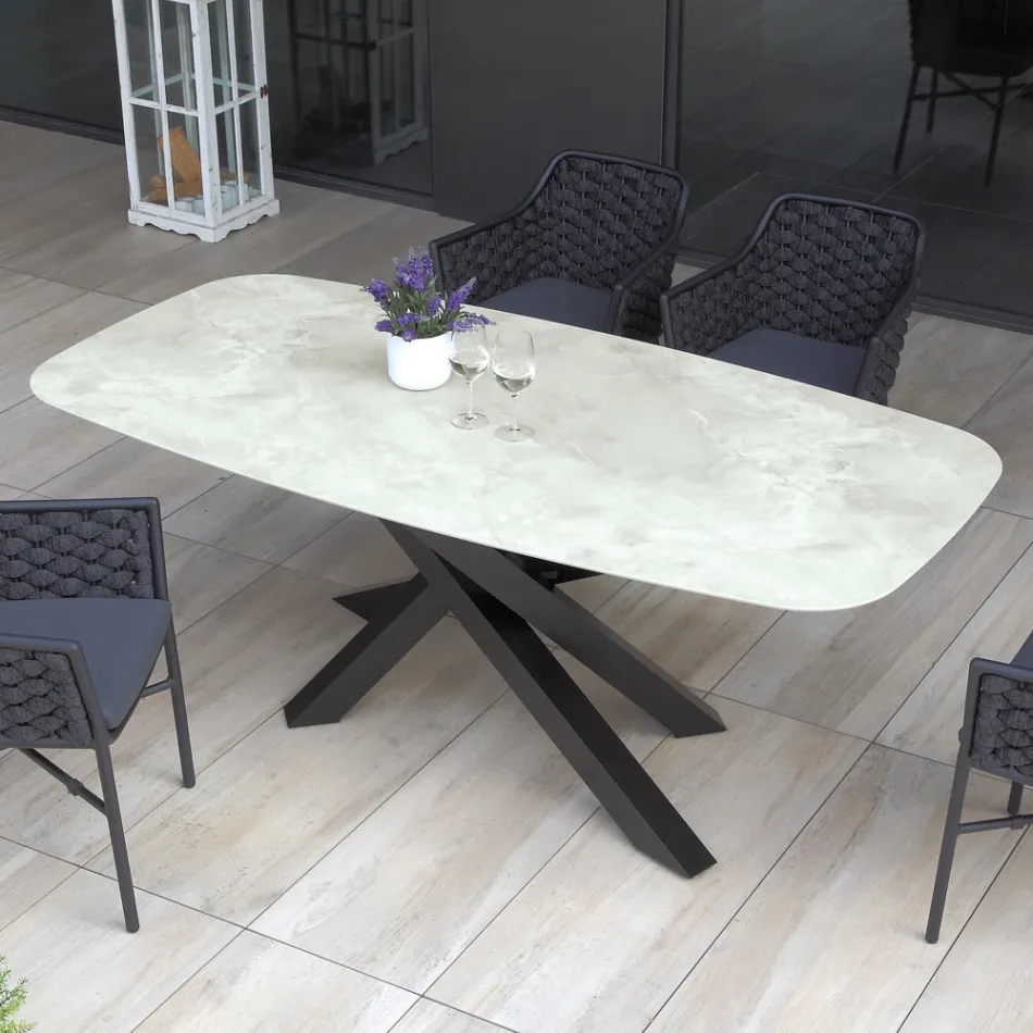 Buitentafel met aluminium onderstel en 12 mm gelamineerd HPL-blad - Zefiro Viadurini