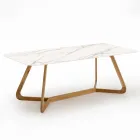 Buitentafel met houten onderstel en Calacatta Oro keramisch blad - Infinity Viadurini