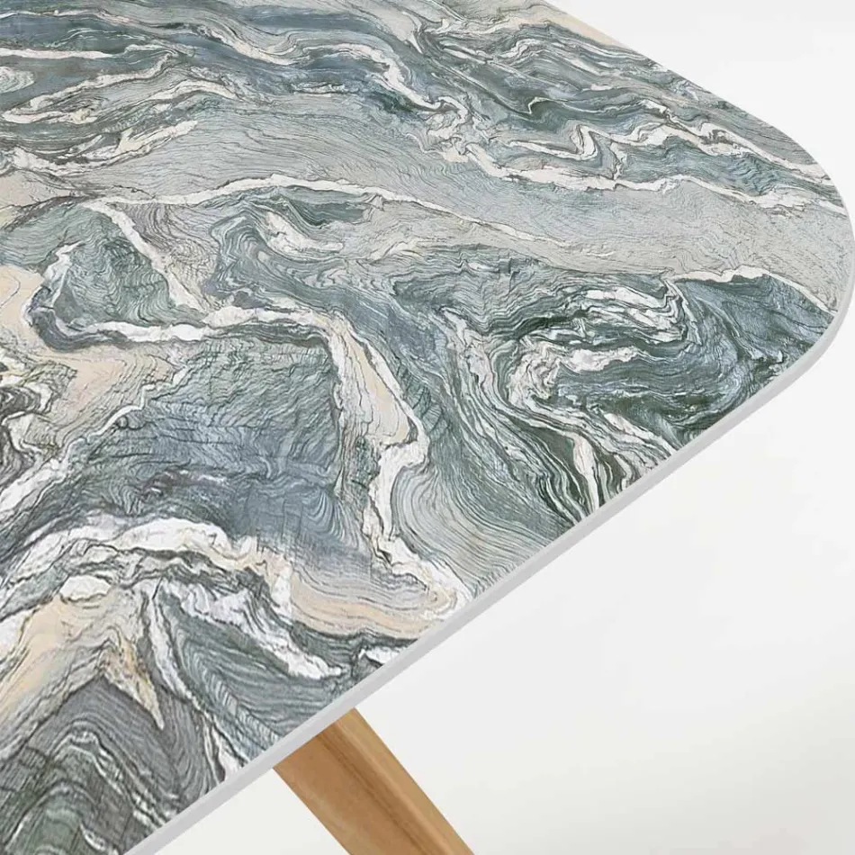 Buitentafel met houten onderstel en iconisch Ciprus-keramisch blad - Infinity Viadurini