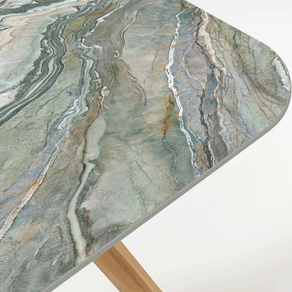 Buitentafel met houten onderstel en keramieken Royal Peacock blad - Infinity Viadurini