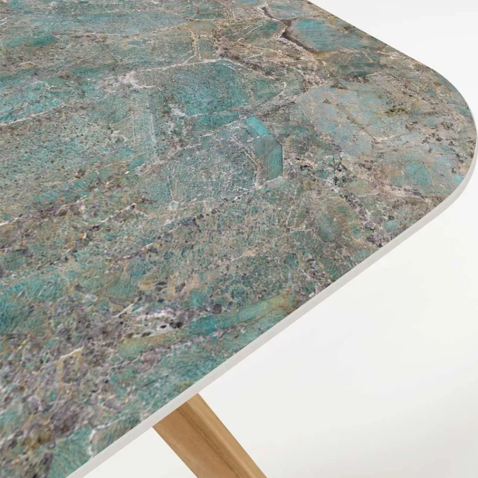 Buitentafel met houten onderstel en keramiek blad Santos - Infinity Viadurini