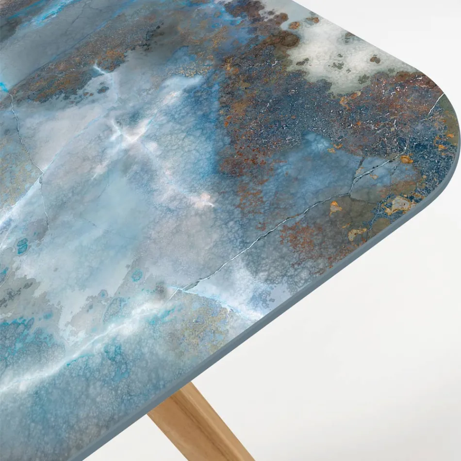 Buitentafel met houten onderstel en keramisch blad Thunderstorm - Infinity Viadurini