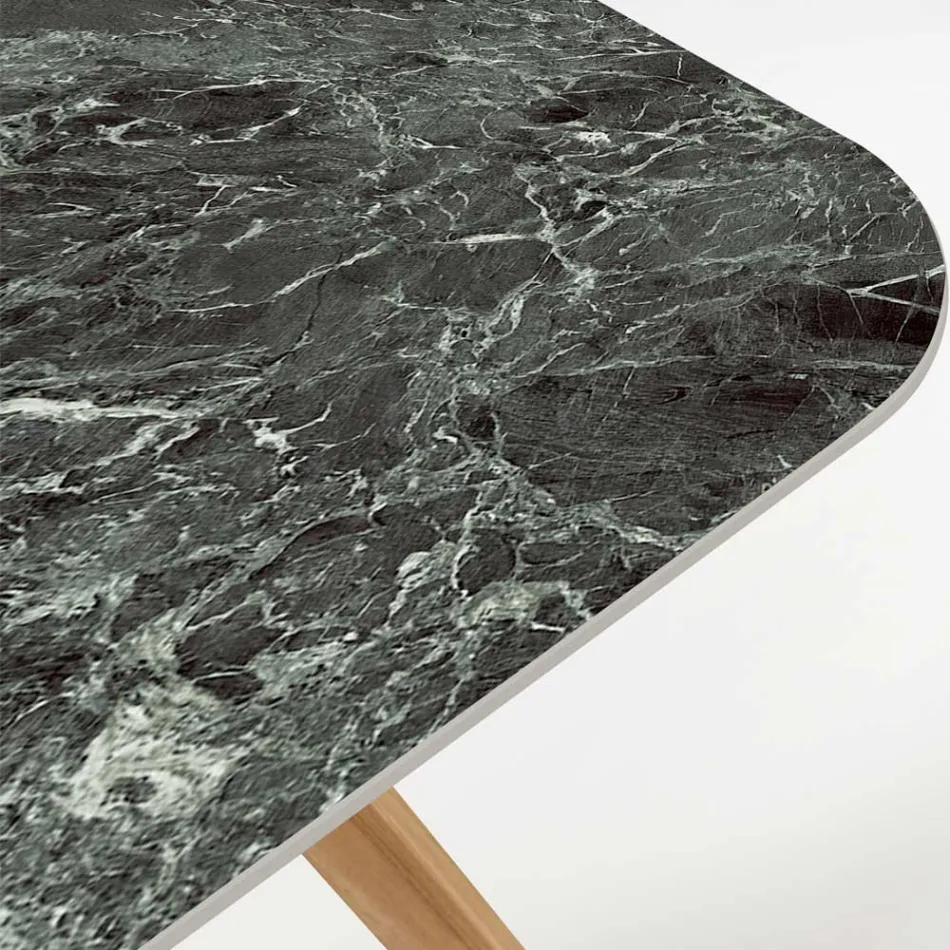 Buitentafel met houten onderstel en groen keramiek blad Frankrijk - Infinity Viadurini