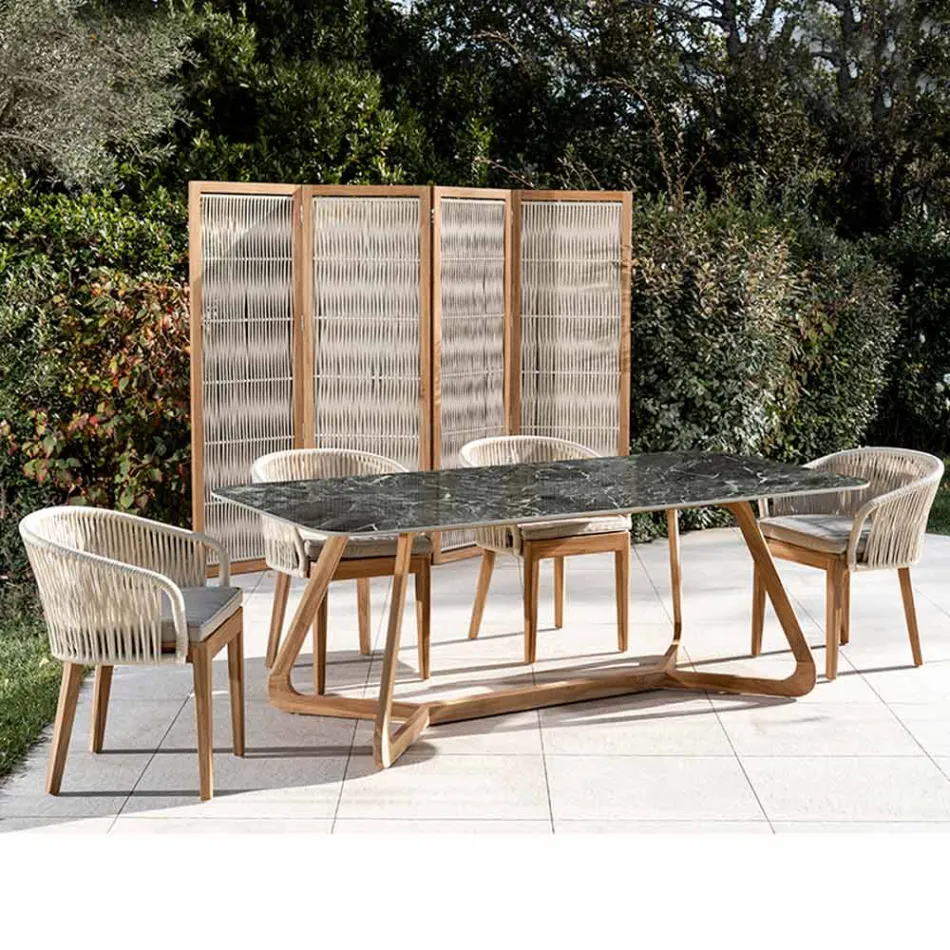 Buitentafel met houten onderstel en groen keramiek blad Frankrijk - Infinity Viadurini