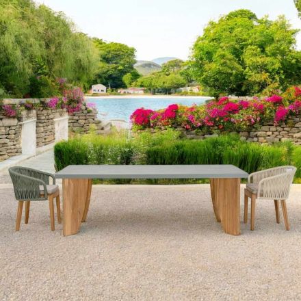 Buitentafel in okumè microcement en teakafwerking Made in Italy - potlood Viadurini