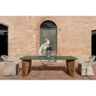 Buitentafel in okumè microcement en teakafwerking Made in Italy - potlood Viadurini