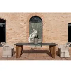 Buitentafel in okumè microcement en teakafwerking Made in Italy - potlood Viadurini