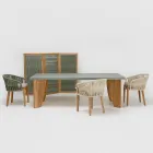 Buitentafel in okumè microcement en teakafwerking Made in Italy - potlood Viadurini