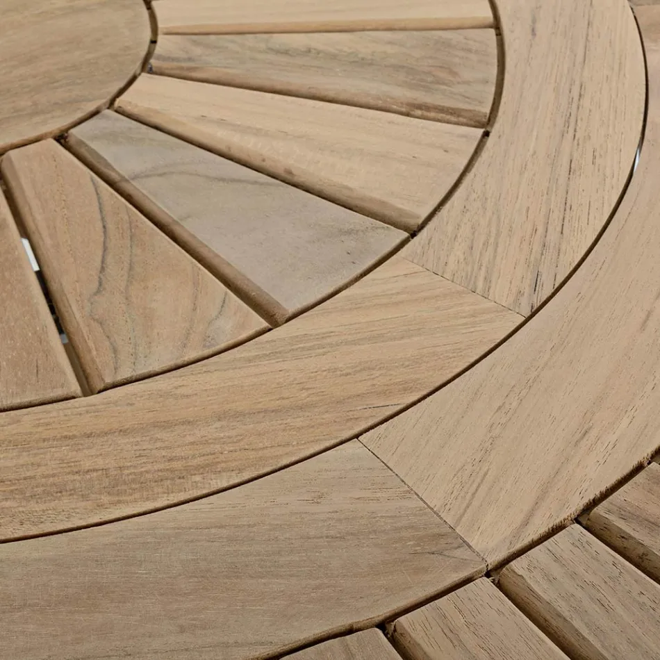 Outdoor teakhouten tafel met draaibaar centraal blad, Homemotion - Dimitris Viadurini