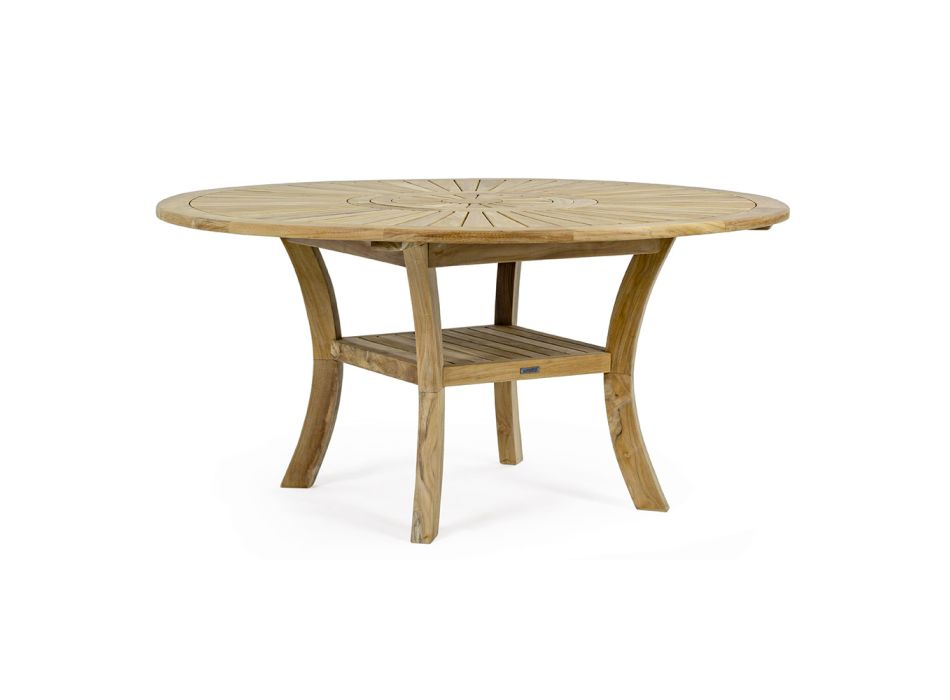Outdoor teakhouten tafel met draaibaar centraal blad, Homemotion - Dimitris Viadurini
