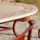 Travertin buitentafel met mozaïek inzetstukken Made in Italy - Elegant Viadurini
