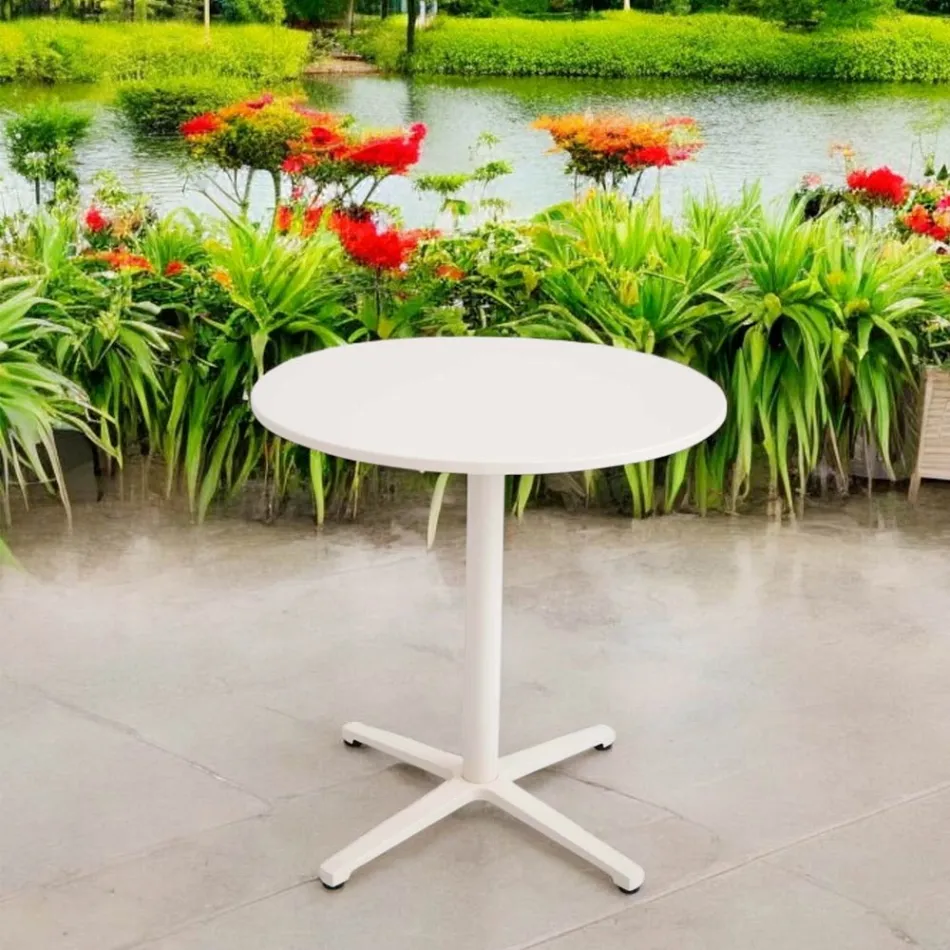 Ronde Buitentafel Diameter 75 cm in Beige Aluminium - Brisea Viadurini