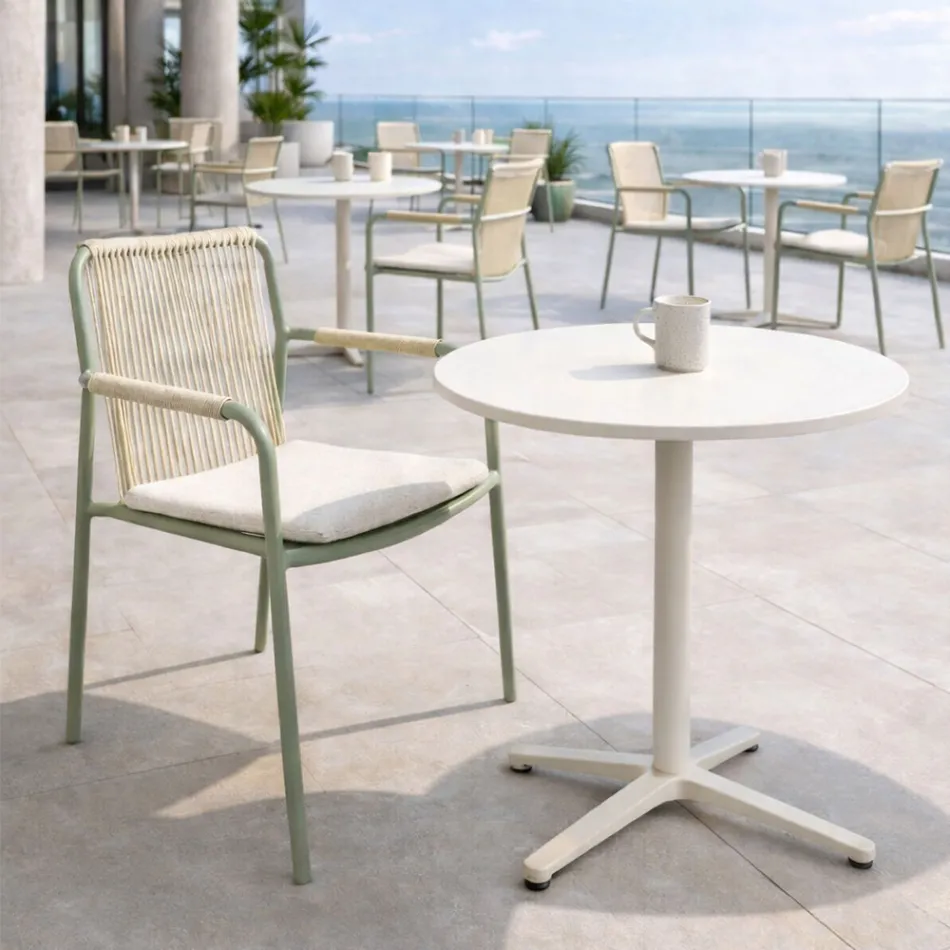 Ronde Buitentafel Diameter 75 cm in Beige Aluminium - Brisea Viadurini