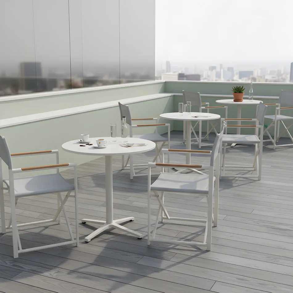 Ronde Buitentafel Diameter 75 cm in Beige Aluminium - Brisea Viadurini