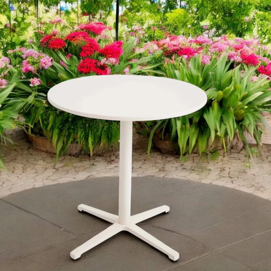 Ronde Buitentafel Diameter 75 cm in Beige Aluminium - Brisea Viadurini