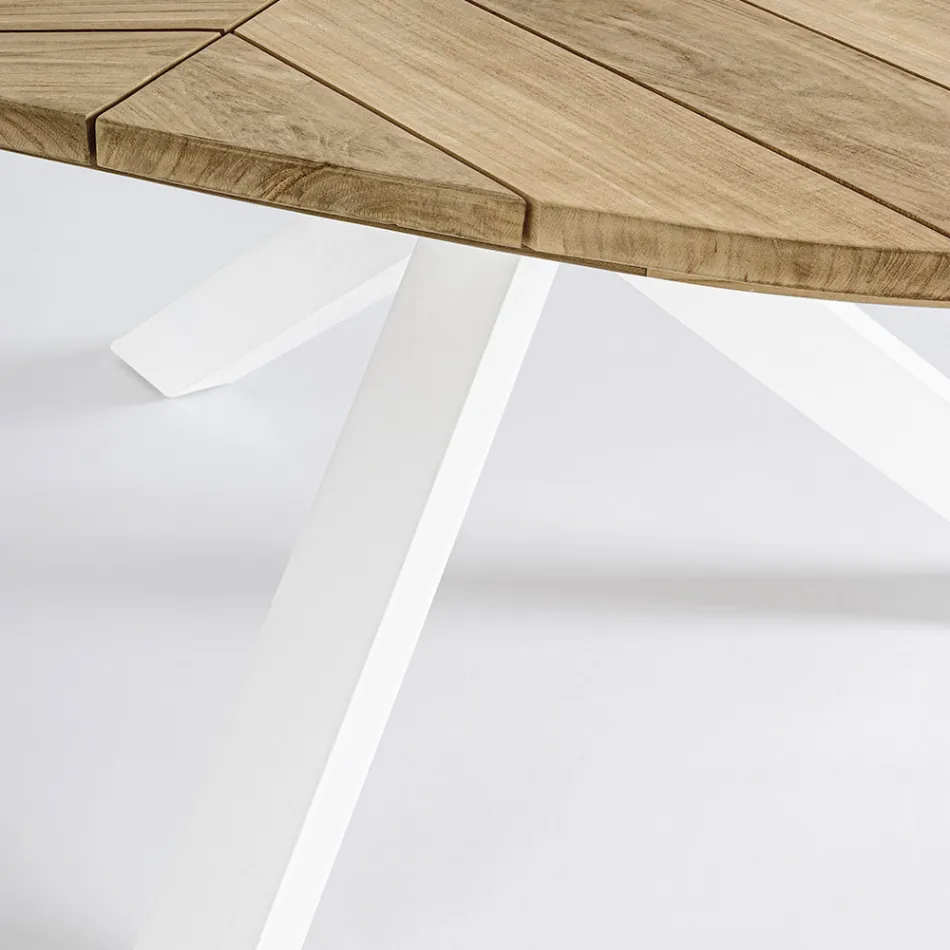 Ronde teakhouten buitentafel met aluminium onderstel, Homemotion - Selenia Viadurini