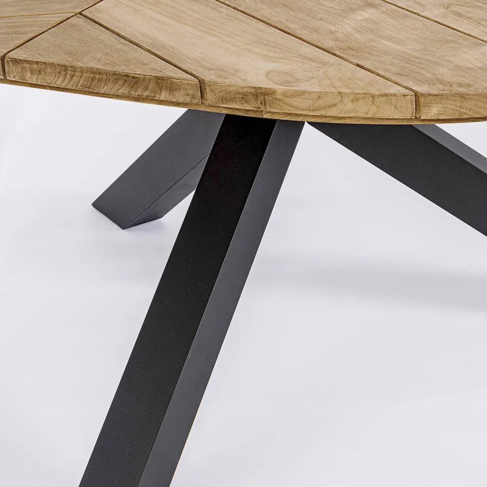 Ronde teakhouten buitentafel met aluminium onderstel, Homemotion - Selenia Viadurini