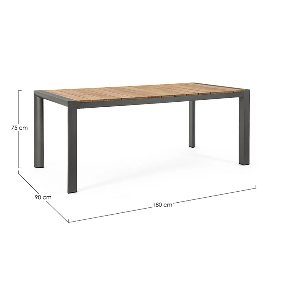 Tuintafel 180x90 cm met aluminium onderstel en teakhouten blad - Mean Viadurini