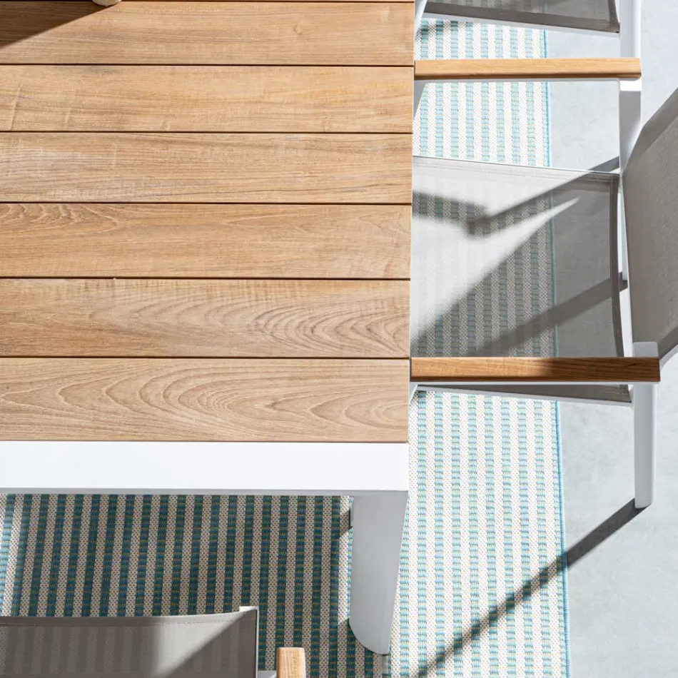 Tuintafel 180x90 cm met aluminium onderstel en teakhouten blad - Mean Viadurini