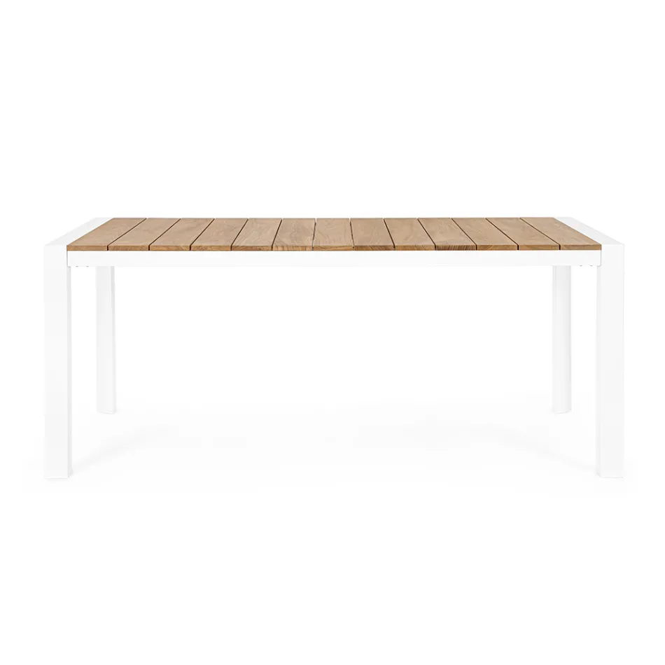 Tuintafel 180x90 cm met aluminium onderstel en teakhouten blad - Mean Viadurini