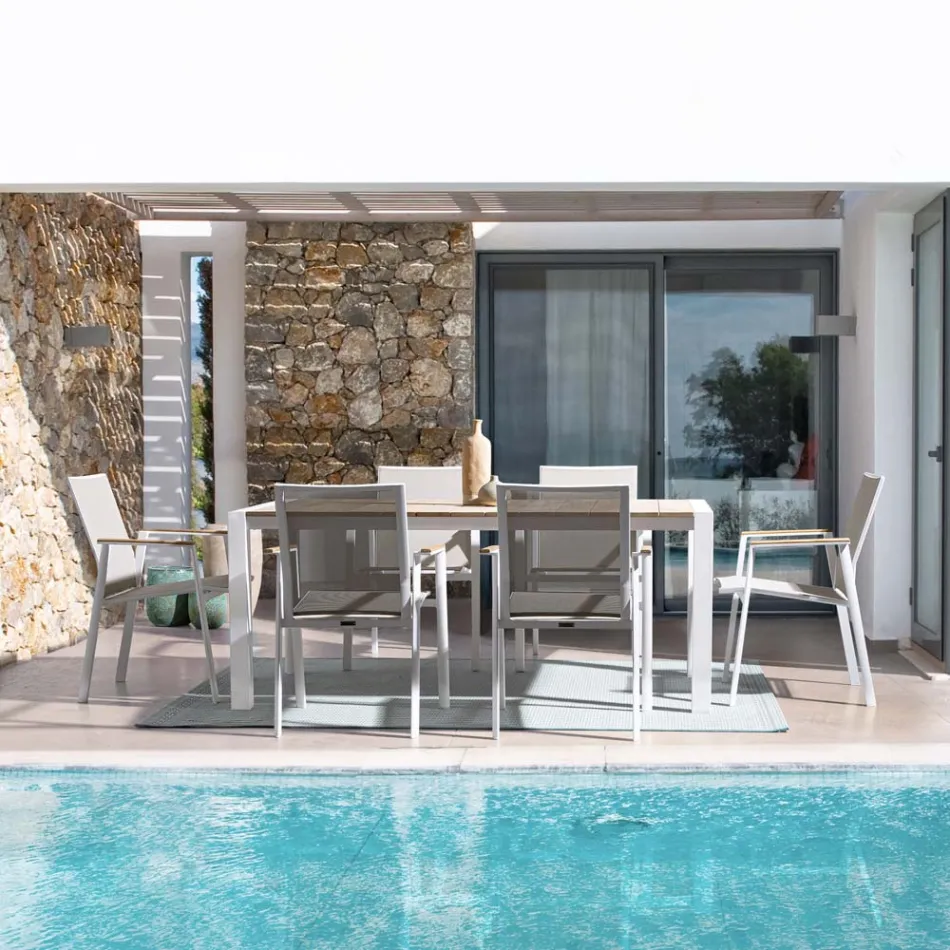 Tuintafel 180x90 cm met aluminium onderstel en teakhouten blad - Mean Viadurini