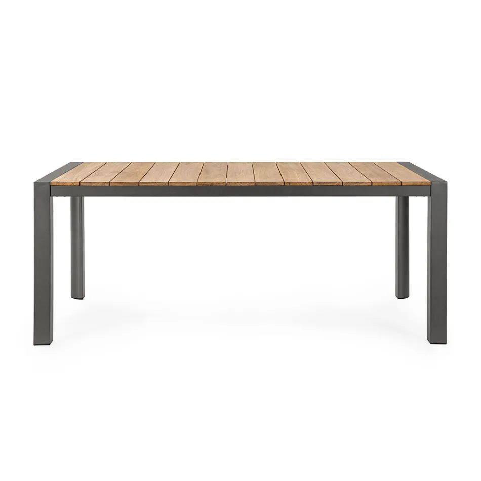 Tuintafel 180x90 cm met aluminium onderstel en teakhouten blad - Mean Viadurini