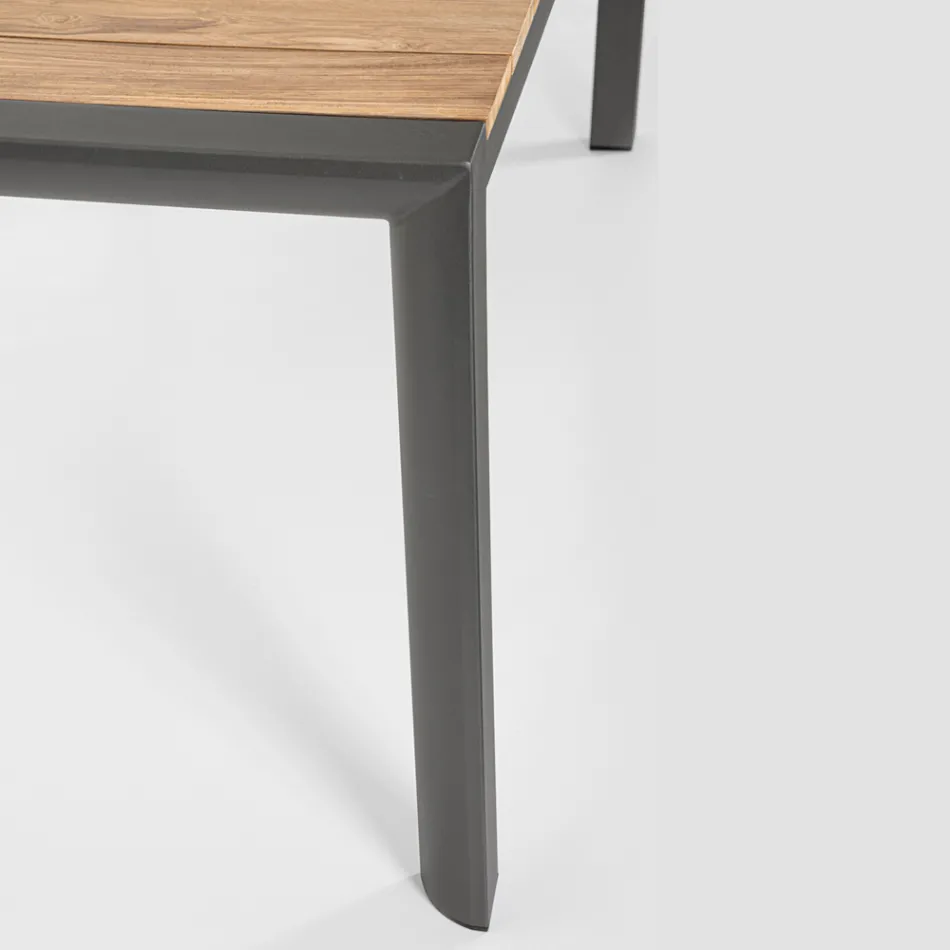 Tuintafel 180x90 cm met aluminium onderstel en teakhouten blad - Mean Viadurini