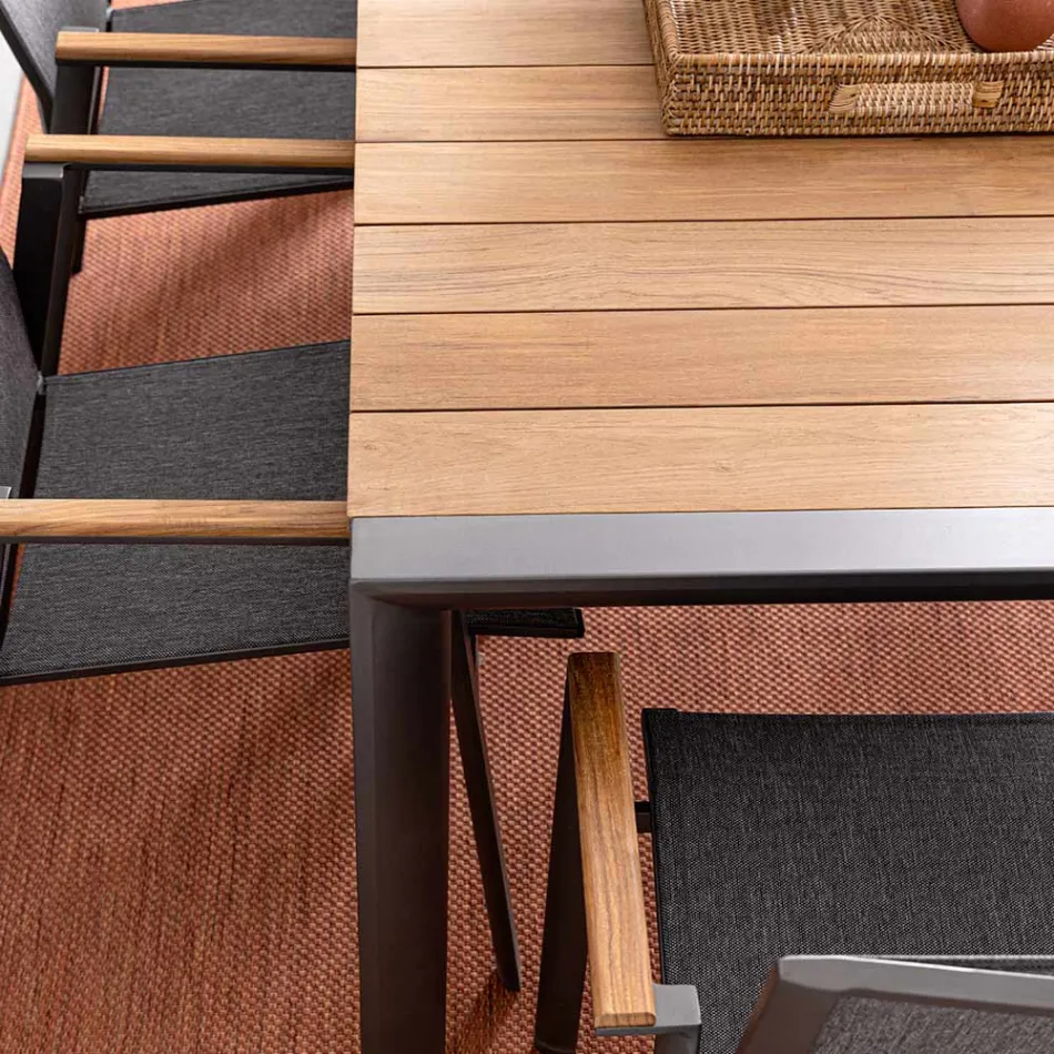 Tuintafel 180x90 cm met aluminium onderstel en teakhouten blad - Mean Viadurini