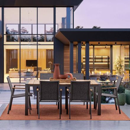 Tuintafel 180x90 cm met aluminium onderstel en teakhouten blad - Mean Viadurini