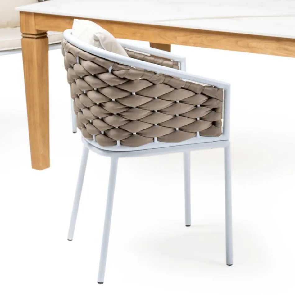 Tuintafel met 4 stoelen in aluminium en geweven - Artes Viadurini