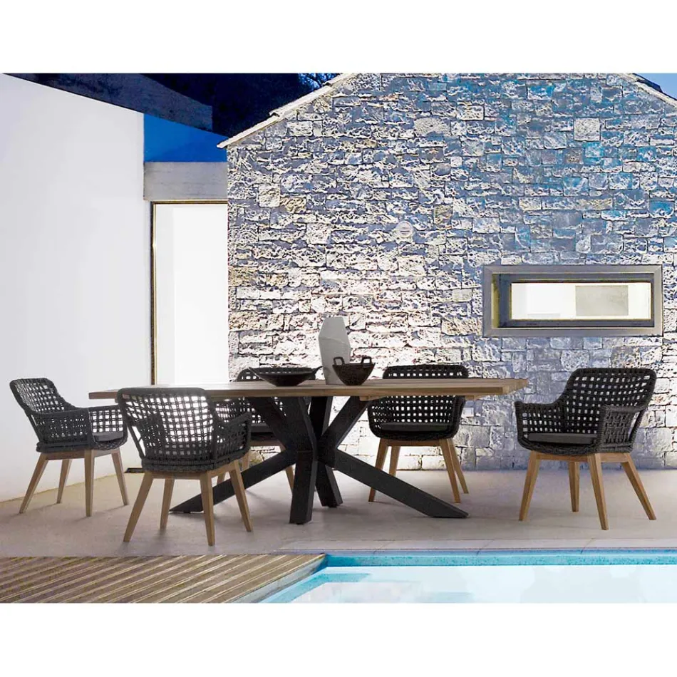 Tuintafel met blad in teakhout van Homemotion - Cowen Design Viadurini