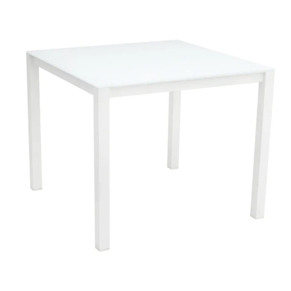 Tuintafel met structuur van gelakt aluminium en glazen blad - Salim Viadurini