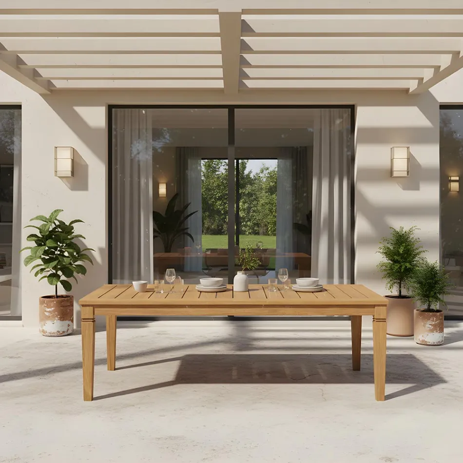 Tuintafel met geborstelde natuurlijke teakstructuur - Artes Viadurini