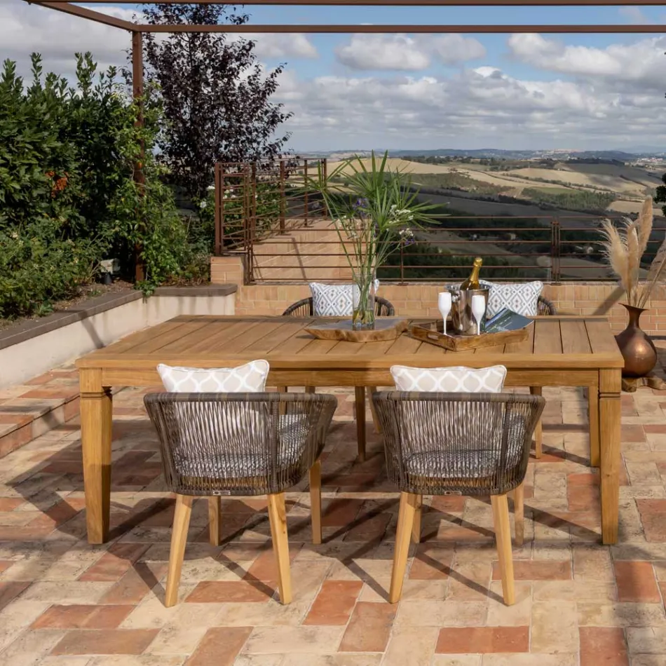 Tuintafel met geborstelde natuurlijke teakstructuur - Artes Viadurini