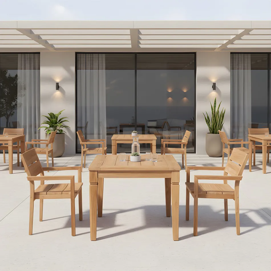 Tuintafel met geborstelde natuurlijke teakstructuur - Artes Viadurini