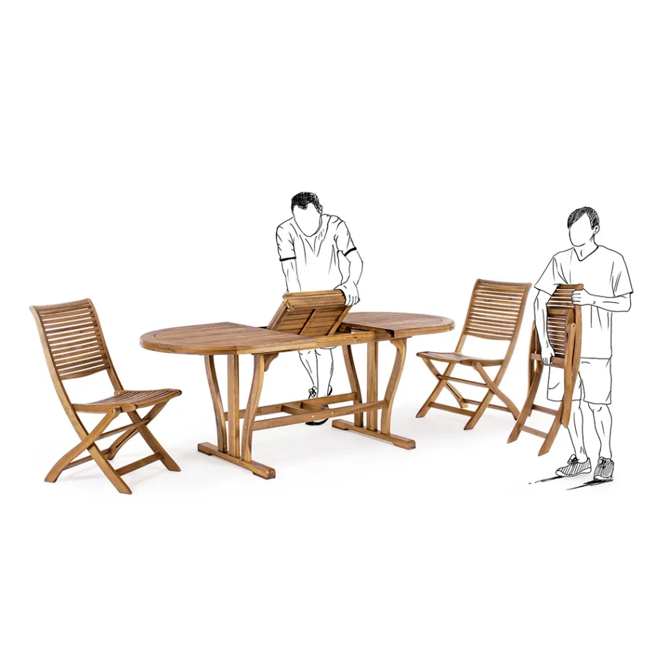 Uitschuifbare Design Tuintafel tot 200 cm Ovaal in Hout - Roxen Viadurini