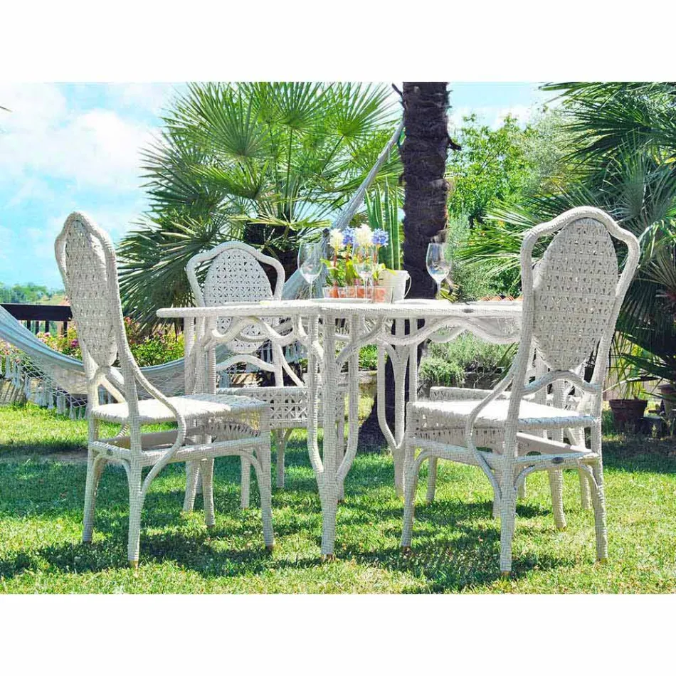 Tafel met glazen blad tuinontwerp Romeo, handgemaakt Viadurini