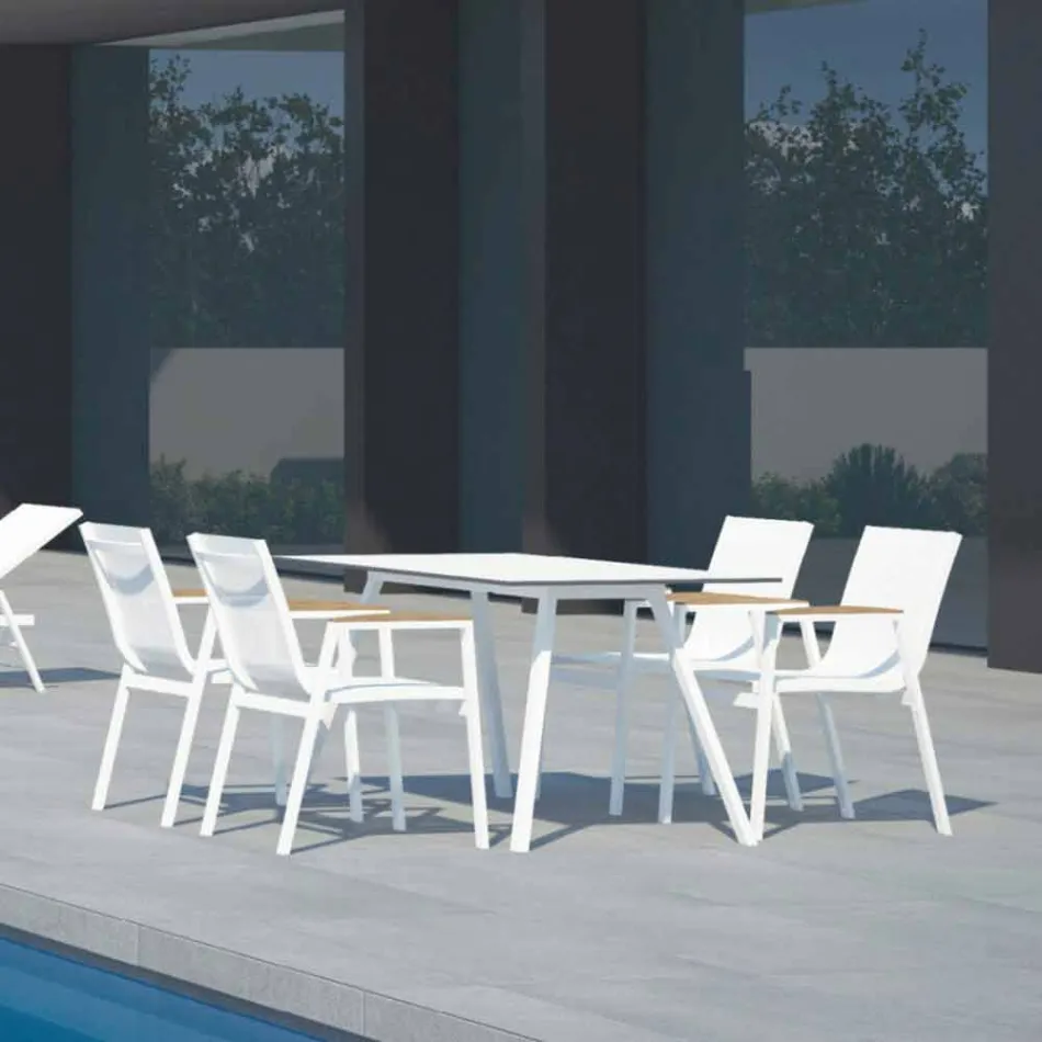 Tuintafel in wit aluminium en laminaat modern design - Oceanië2 Viadurini