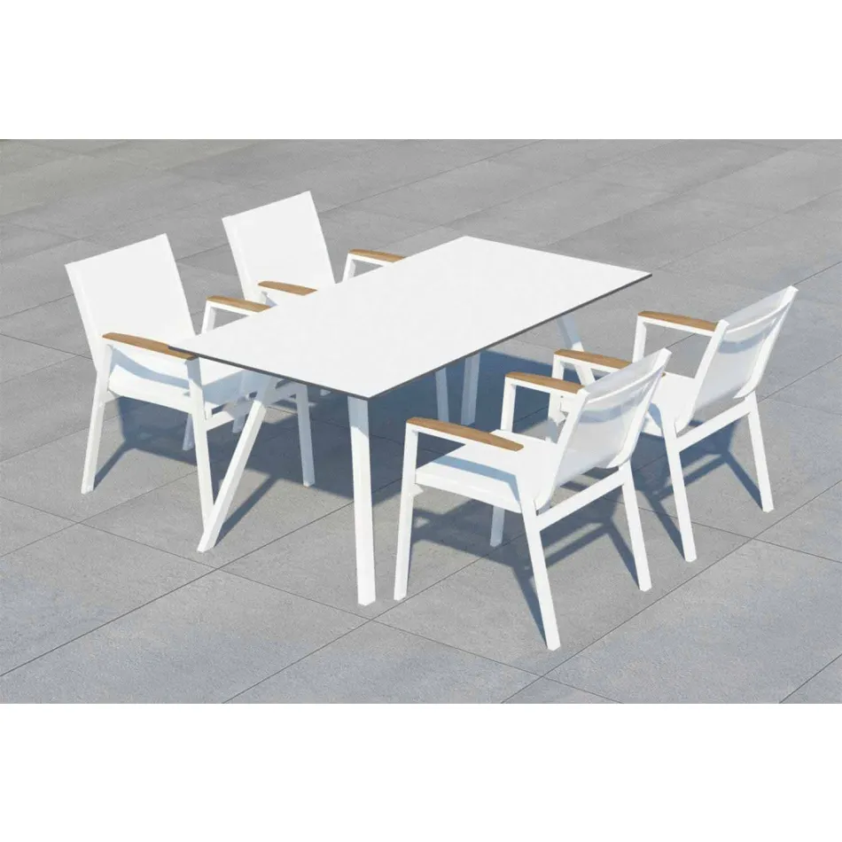 Tuintafel in wit aluminium en laminaat modern design - Oceanië2 Viadurini