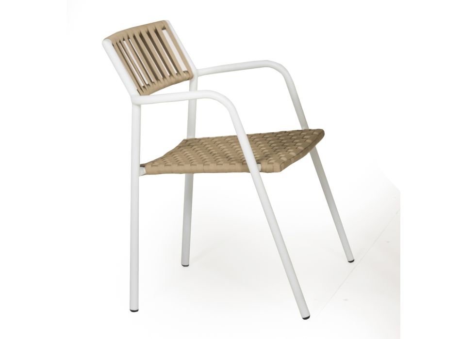 Aluminium en teakhouten tuintafel met 4 stoelen - Eugene Viadurini